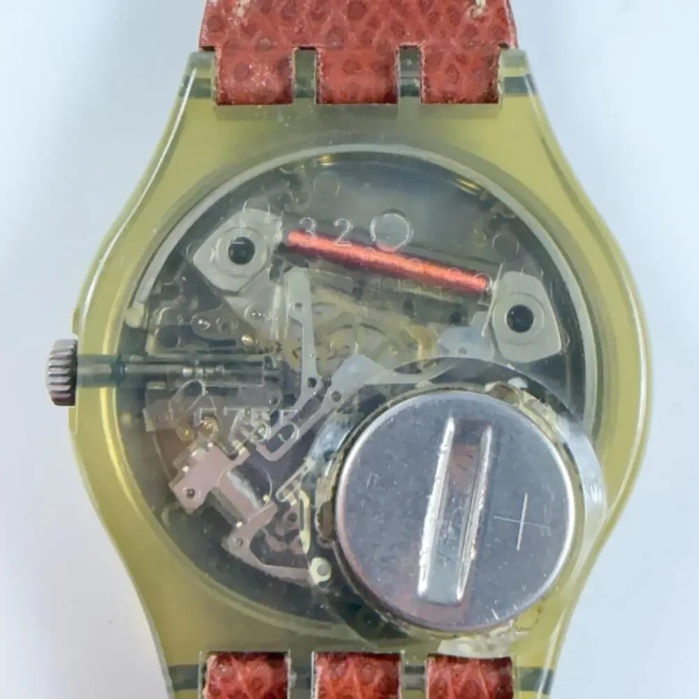 Vintage Swatch Mens Watch Orly GM110 34mm White Dial Brown Leather Strap Swiss